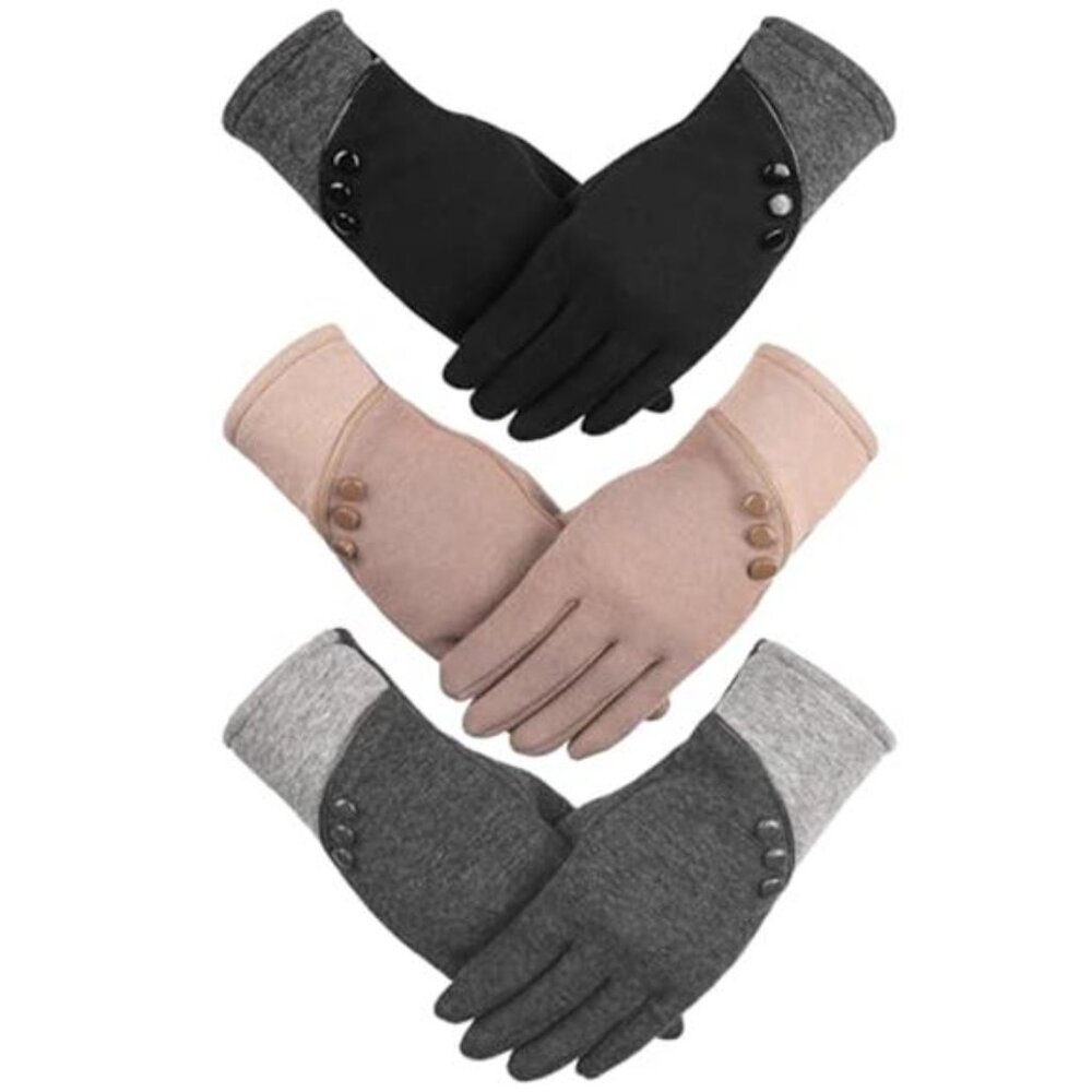 Womens Winter Gloves 3 Pairs Fleece Lined Touchscreen Windproof Cold Weather
